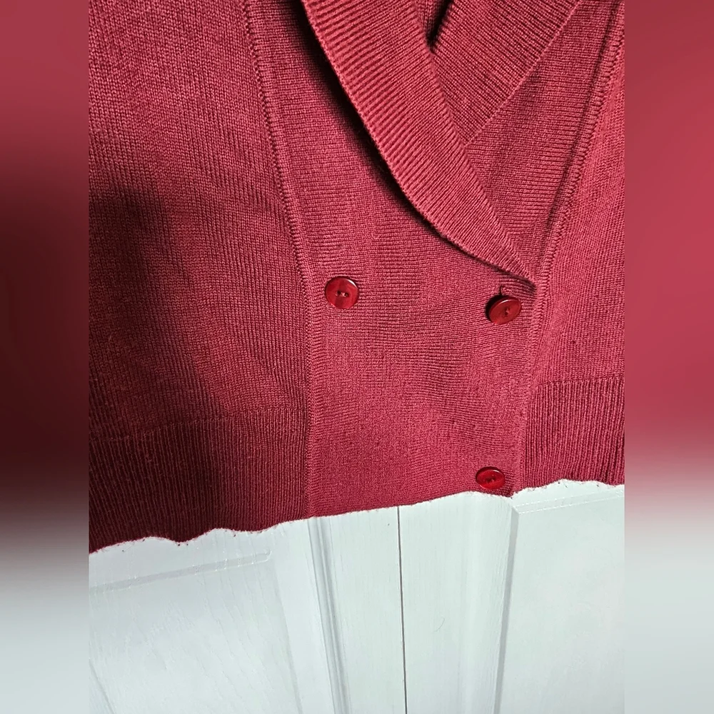 Sag Harbor Deep Red V-Neck Sweater With Crystal Broach - Picture 3 of 6